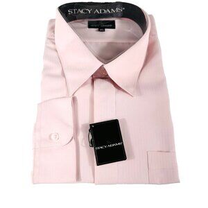 Stacy Adams Men's Dress Shirt Pink Stripe Pattern Convertible Cuff Size 20 36/37